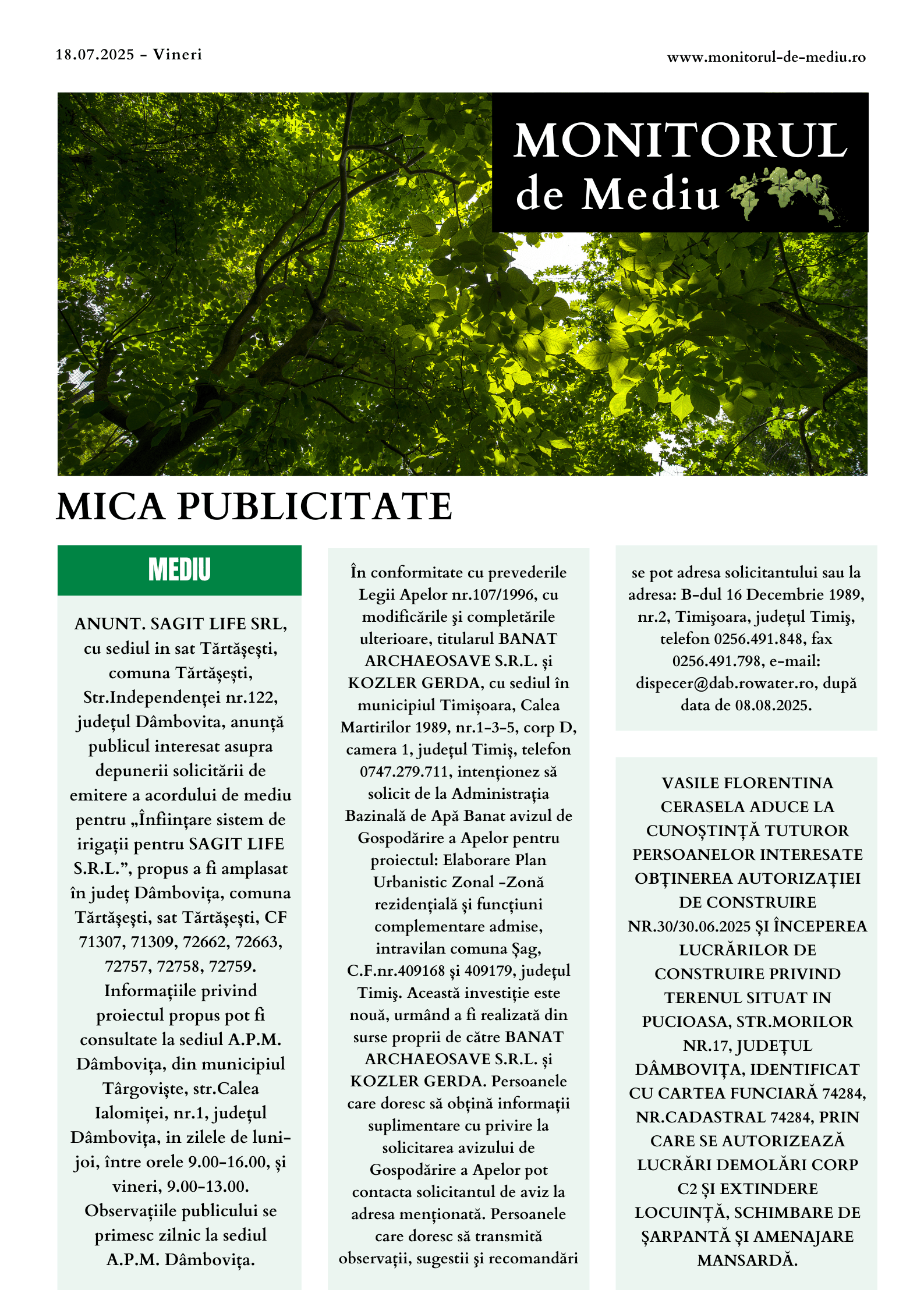 anunt ziar mediu online